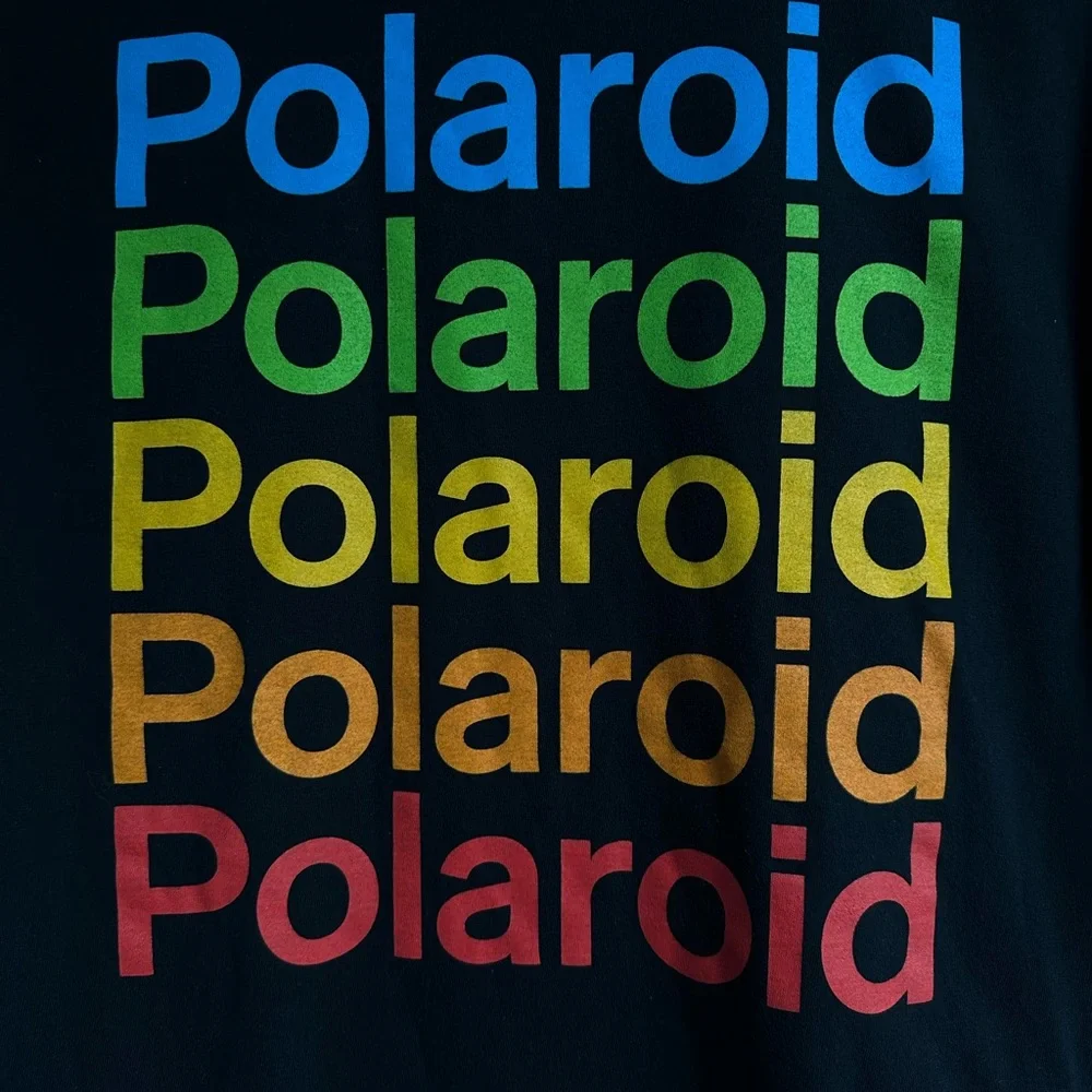 Men’s L Black Official Polaroid T-shirt With The Word “Polaroid” Written 5 Times - Picture 2 of 16